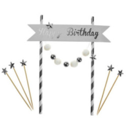 Dekoracja tortu srebrna "Happy Birthday" 2