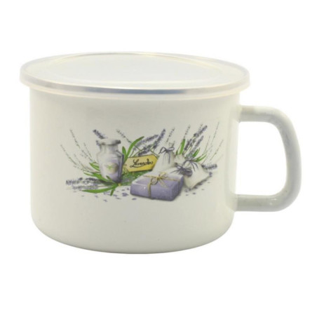 Kubek emalia 14cm 1,4L Lawenda z pokrywką