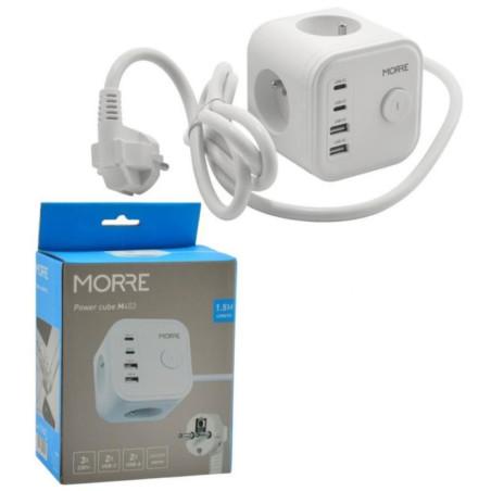 Listwa zasilająca Morre 3 gniazda 1,5m 2xUSB-A 2xUSB-C biała M403
