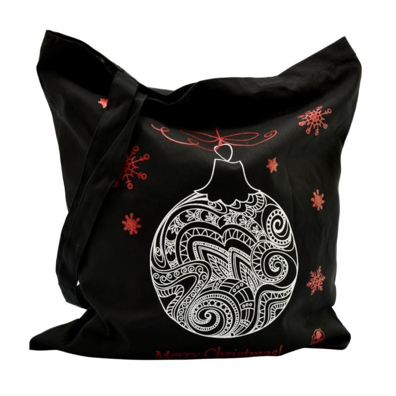 Torba na zakupy bawełniana świąteczna czarna 38x42cm mix