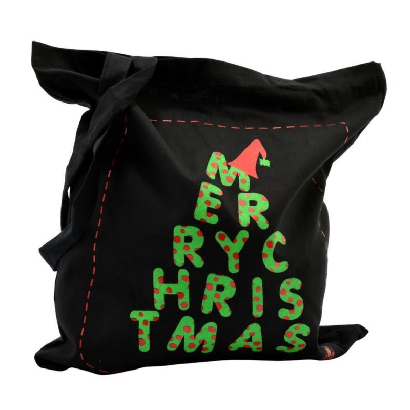 Torba na zakupy bawełniana świąteczna czarna 38x42cm mix
