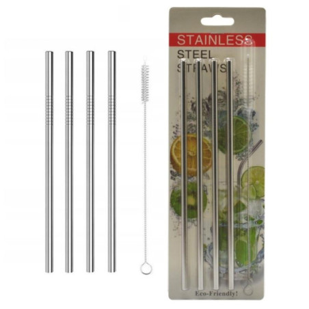 Słomki do napojów metalowe 4szt z czyścikiem 23KB-766