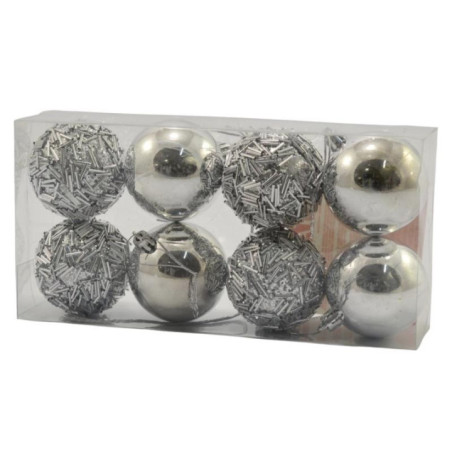 Bombki plastikowe 6cm 8szt srebrne