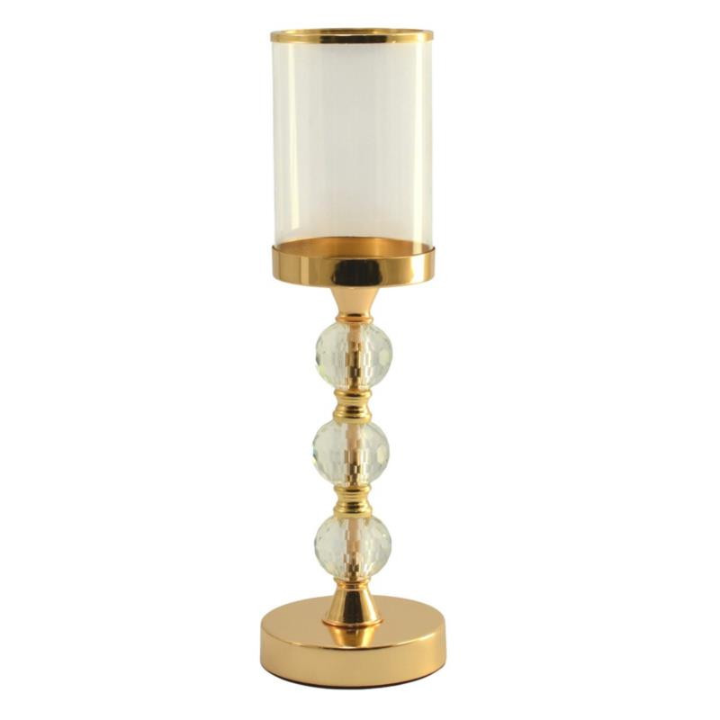 Świecznik metal/szkło 41x13cm złoty K1510