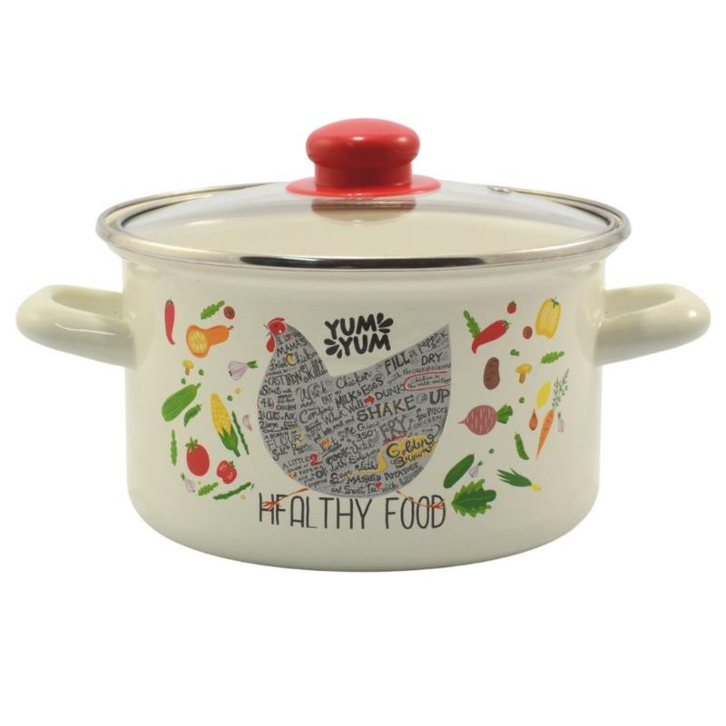 Garnek emalia 18cm 2,8L z/p Kura okuwany kremowy