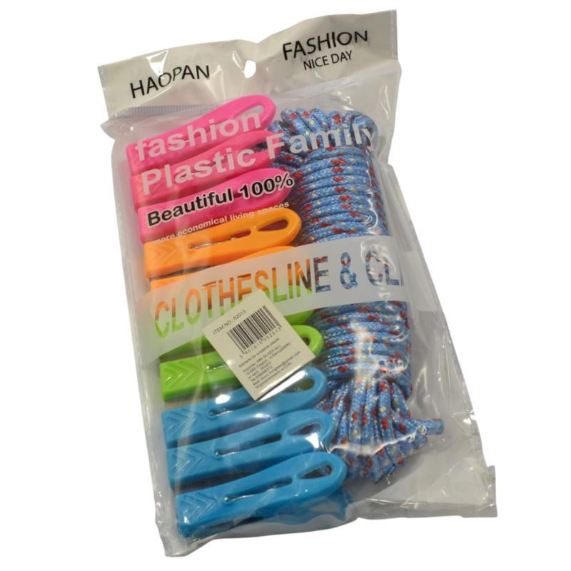 Klamerki do bielizny plastikowe 10szt + sznurek na bieliznę