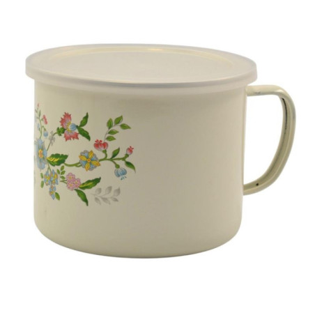 Kubek emalia 14cm 1,5L z pokrywką Kwiaty