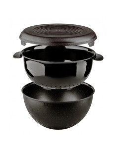 Cedzak plastikowy z miską i pokrywką czarny