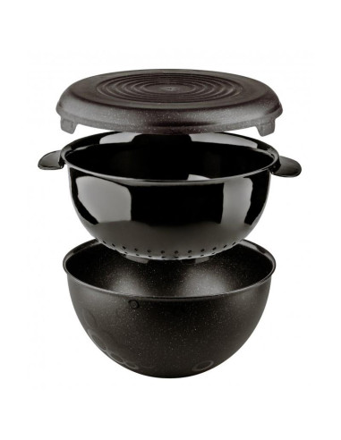 Cedzak plastikowy z miską i pokrywką czarny