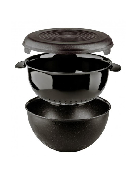Cedzak plastikowy z miską i pokrywką czarny