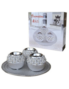 Świeczniki 3szt na podstawce 8x25cm 15B178S srebro