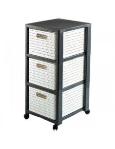 Regał 3 szuflady rattan Country biały/antracyt