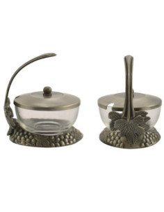 Cukiernica plater/cyna/szkło 8,5cm z łyżeczką 12cm 463-6040