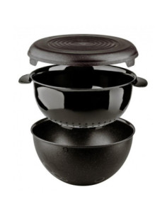 Cedzak plastikowy z miską i pokrywką czarny 2