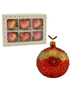 Bombki 6szt 80mm szkl.dekor.Spirale czerwony