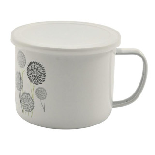 Kubek emalia 12cm dmuchawce/kwiaty z pokrywką mix