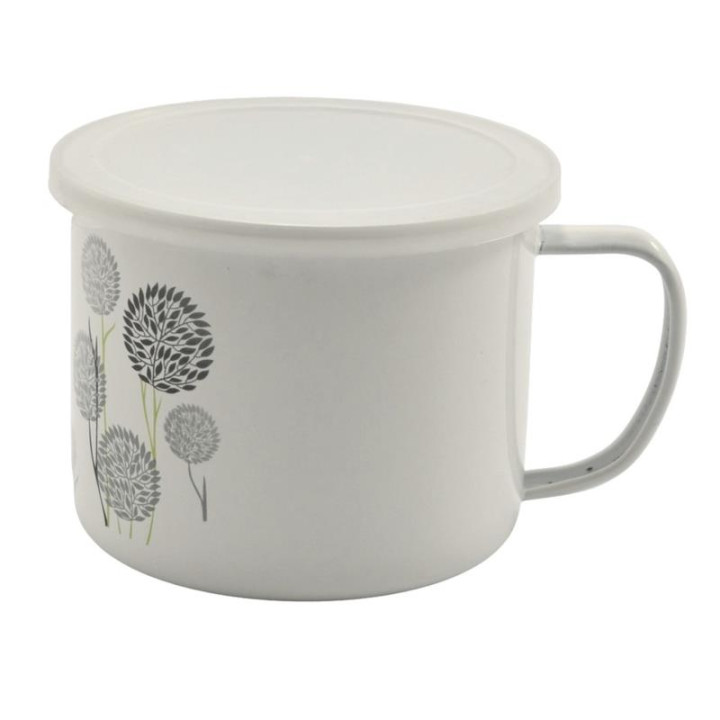 Kubek emalia 12cm dmuchawce/kwiaty z pokrywką mix