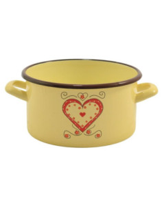 Garnek emalia 20cm Serce kremowy średni