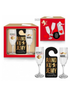 Kieliszki 190ml 2szt Walentynki + zawieszka Kochasz mnie? Nooo... Randkujemy