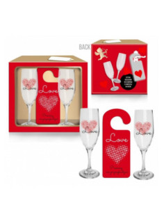 Kieliszki 190ml 2szt Walentynki + zawieszka Love, love, love... Prosimy nie przeszkadzać.