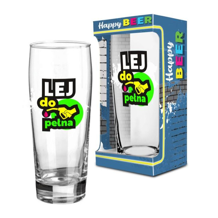 Szklanka do piwa 500ml i Happy Beer "Lej do pełna"