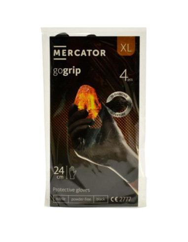 Rękawice nitrylowe XL 4 sztuki Mercator czarne bezpudrowe