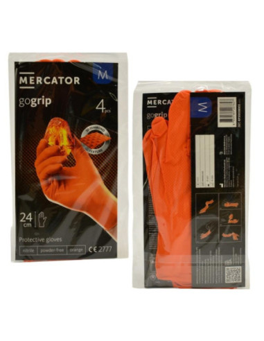 Rękawice nitrylowe M 4 sztuki Mercator pomarańczowe bezpudrowe