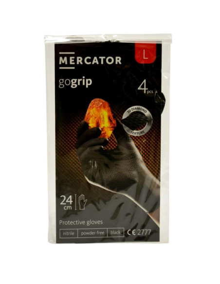 Rękawice nitrylowe L 4 sztuki Mercator czarne bezpudrowe