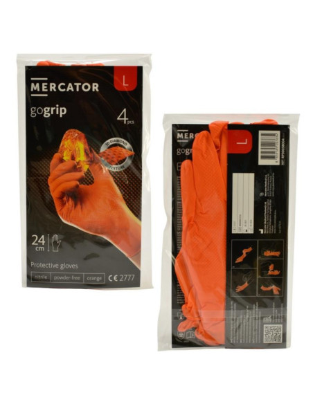 Rękawice nitrylowe L 4 sztuki Mercator pomarańczowe bezpudrowe