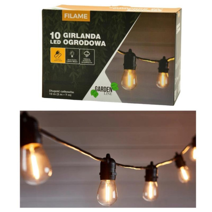 Girlanda ogrodowa 3m+7m żarówki 10LED ciepły biały