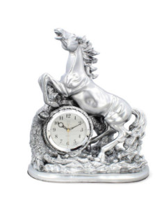 Zegar kominkowy Koń 34cm Z3555S Srebrny 2