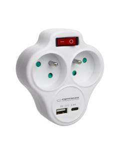 Rozgałęźnik rozdzielacz 2 gniazda okrągłe uziemienie z USB Esperanza