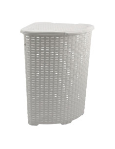 Kosz na bieliznę 52L Rattan narożny biały