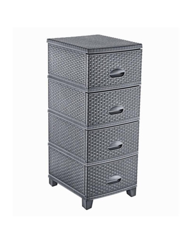Regał Rattan Turan 4 szuflady antracyt 37,5 x 44,5 x 94 cm