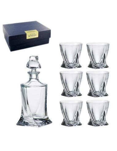 Karafka +6 szklanek whisky Bohemia Quadro 850ml