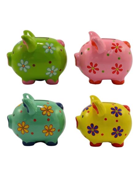 Skarbonka ceramiczna Świnka 15cm w kwiaty mix