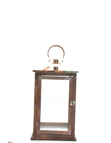 Lampion drewno/szkło Latarnia 46cm