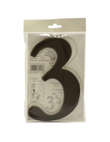 Cyfra "3" 19cm brązowa tworzywo sztuczne