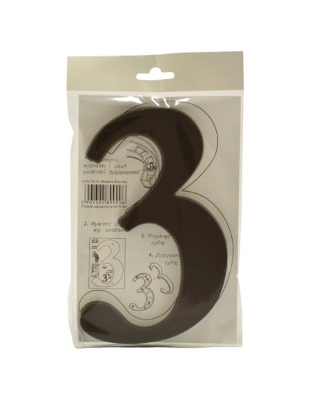 Cyfra "3" 19cm brązowa tworzywo sztuczne