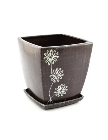 Doniczka ceramiczna z podstawką Ambra 21x25cm mix