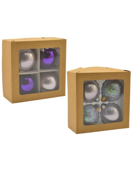 Bombki szklane 4szt 100mm dekorowana jednokolorowa mix