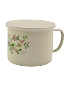 Kubek emalia 14cm 1,5L z pokrywką Kwiaty