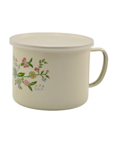 Kubek emalia 14cm 1,5L z pokrywką Kwiaty
