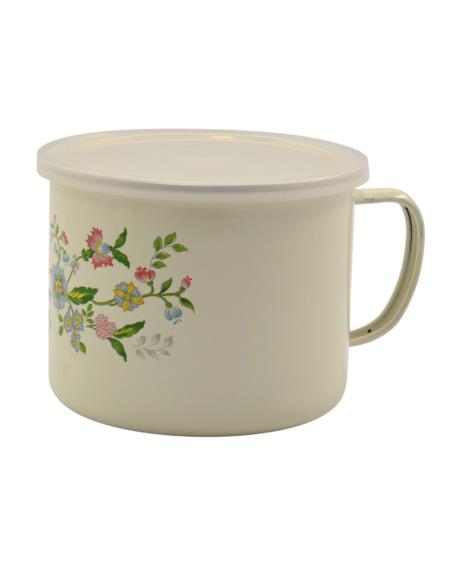 Kubek emalia 14cm 1,5L z pokrywką Kwiaty