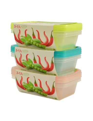 Pojemniki plastikowy do żywności 3x1,1L mix