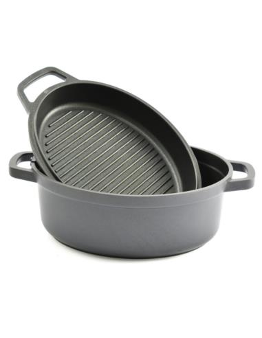 Garnek aluminiowy + patelnia grillowa 26cm MR-4126
