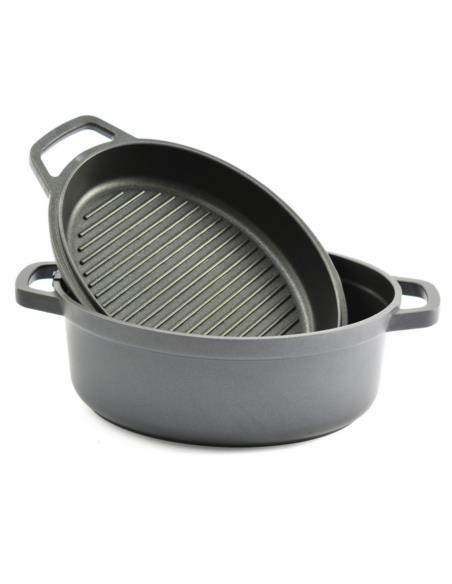 Garnek aluminiowy + patelnia grillowa 26cm MR-4126
