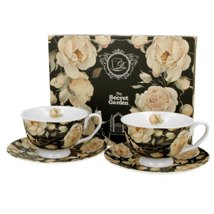 Filiżanki ze spodkami 2 sztuki 250ml English Roses Black