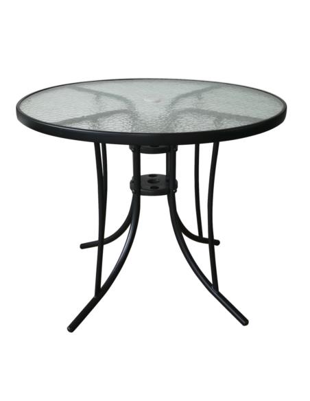 Stolik 90cm okrągły metalowy ze szklanym blatem 359499