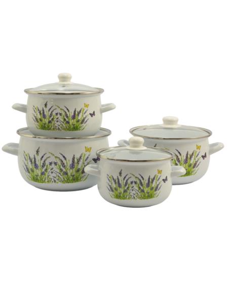 Garnki emalia 8 elementów Koko Lawenda 18-24cm